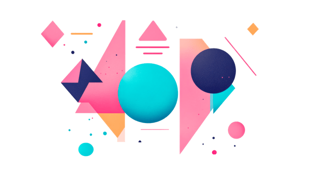 Vibrant geometric composition with spheres and triangles, cut out transparent png