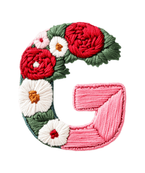Embroidery Letter G Decorated with Flowers, cut out transparent png