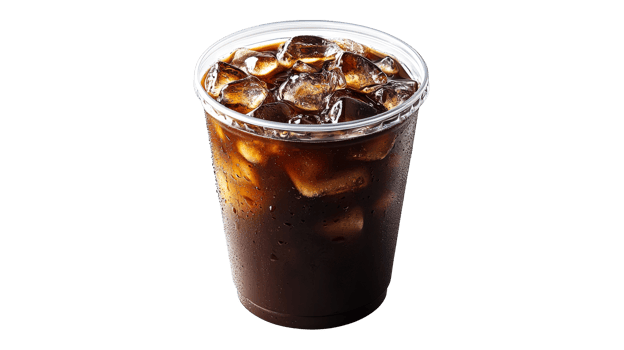 Refreshing iced coffee beverage with ice cubes, isolated, cut out transparent png