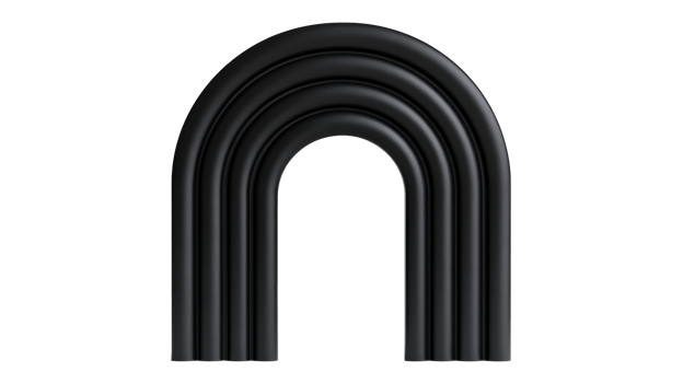 Isolated arched black frame structure, cutout transparent png