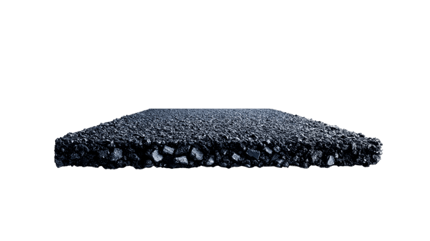 Asphalt cross-section close-up texture on black background, cut out transparent png