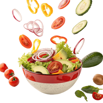 Fresh Colorful Salad in Bowl with Tomatoes, Cucumber, Pepper, Onion, Avocado, Radish png