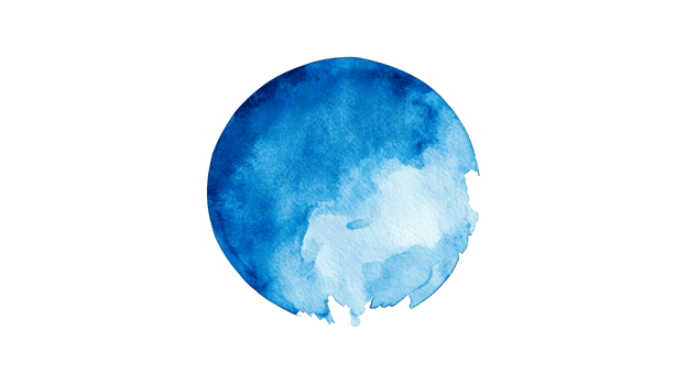 Blue watercolor circle with artistic texture and edges, cut out transparent png