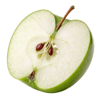 Half Green Apple Cut Detail, Juicy White Flesh, Seeds, Stem png