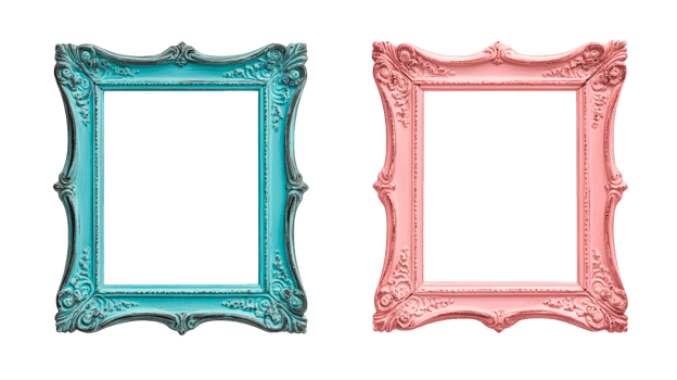 Ornate blue and pink picture frames, vintage style, decoration , cut out transparent png