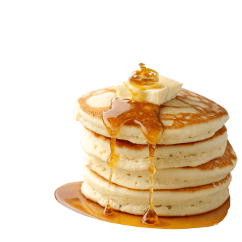 Stack of Golden Pancakes Topped with Butter and Drizzled Syrup png