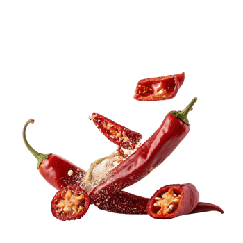 Red Chili Peppers with Cut Segments Powder Dusting png