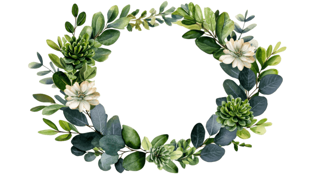 Watercolor wreath of leaves and succulents, floral decor ,cut out transparent png