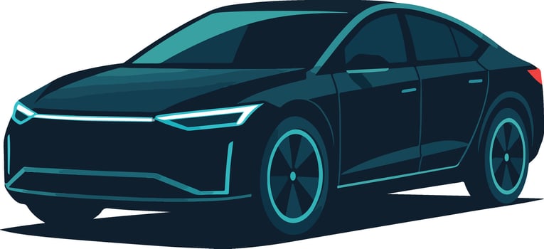Futuristic Electric Sedan - Sleek Dark Tech-Inspired Car Illustration vector