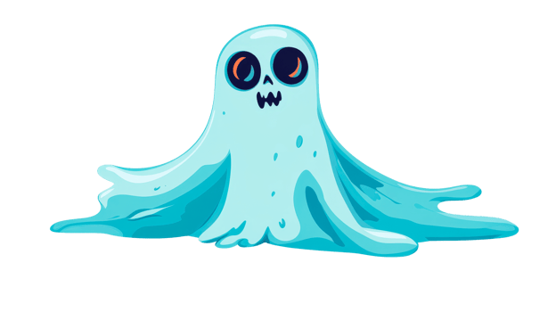 Cartoonish light blue ghost with skull face for Halloween, cut out transparent png