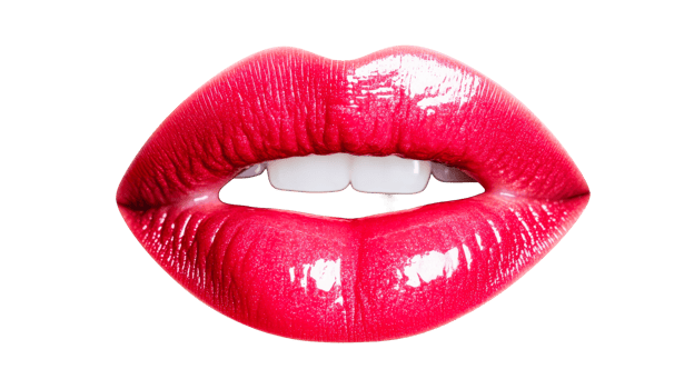 Open lips with red glossy lipstick, cut out transparent png