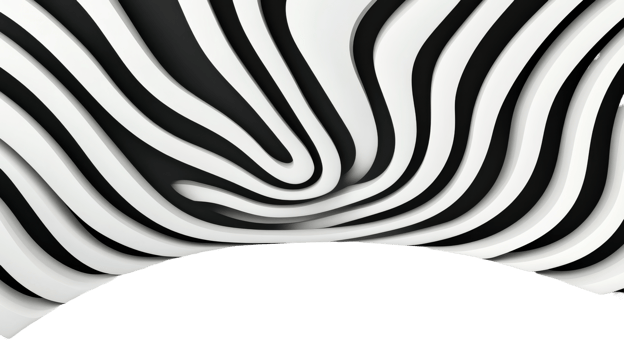 3D black white curved lines pattern, abstract shapes , cut out transparent png