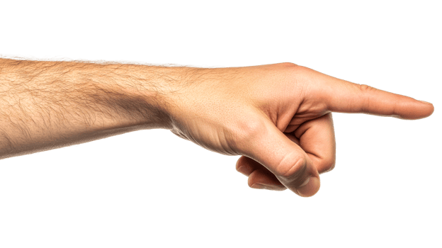 Hand gesture indicating direction on black background, cut out transparent png