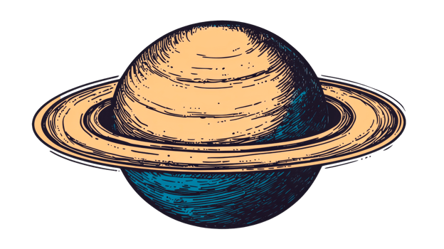 Saturn planet illustration with rings, cosmos symbol, cut out transparent png