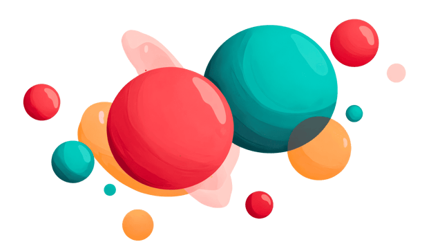 Colorful floating spheres illustration with varied sizes, cut out transparent png