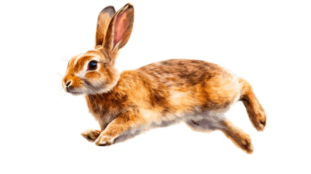Alert rabbit running, light brown fur, pointy ears, detailed, cut out transparent png