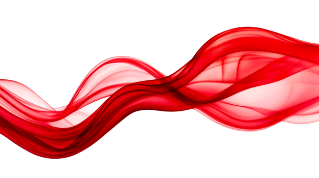 Abstract red silk ribbon or cloth isolated against black background, cut out transparent png