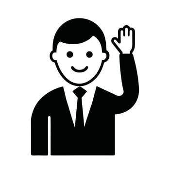 Smiling Businessman Waving Hand Upward As A Friendly Gesture In Black And White vector