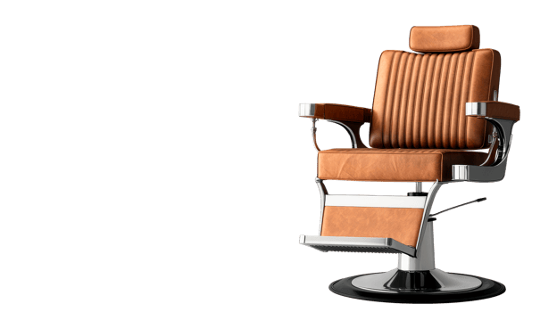 Vintage barber chair with leather upholstery, cut out transparent png