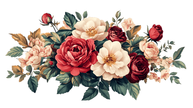 Vintage Floral Arrangement with Red and White Roses, cut out transparent png