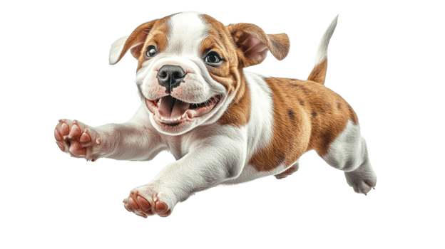 Playful puppy jumping with joy and enthusiasm in bright colors png