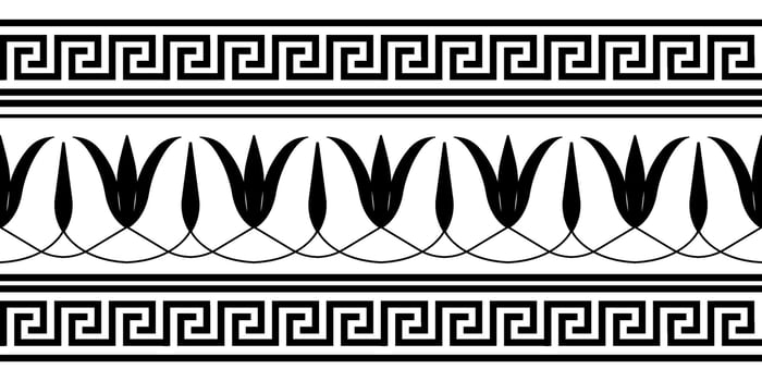 Greek floral meander, key meander. Endless European pattern border. Black seamless classic greek ornament. Border Ancient Greece, Roman Empire. For textile, engraving, embroidery, porcelain vector