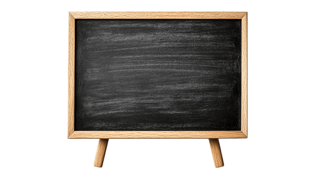 Chalkboard with wooden frame and legs for educational use png