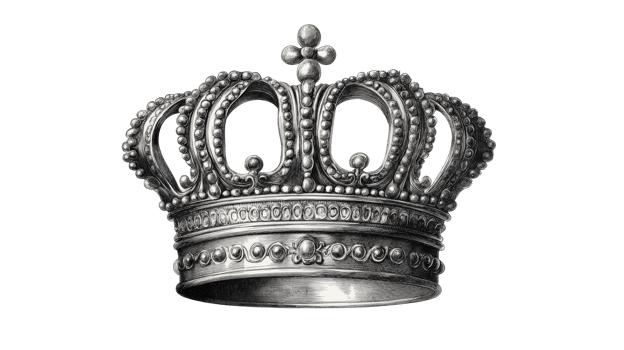 Detailed silver crown with intricate design and transparent background png