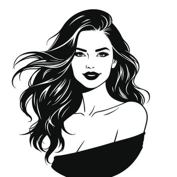 Black and White Stylized Portrait Fashionable Female Line Art Illustration vector