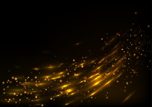 Glowing neon golden stars and particles abstract background vector