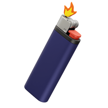 Lighter with a Flame icon 3d render illustration. Cigarette lighter icon 3d png