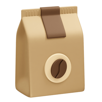 Coffee bag icon 3d illustration render. Coffee bag with bean icon render 3d png