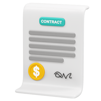 Contract document with a gold coin and signature icon 3d rendering illustration png