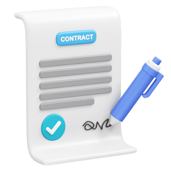 Contract signing with pen and check mark on a white background. Contract icon 3d png