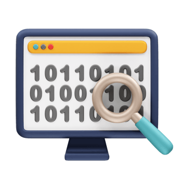 Data Search Analysis - Binary Code on Computer Monitor icon 3d render illustration png