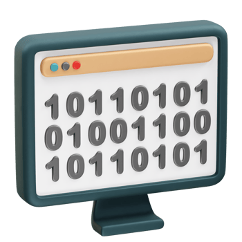 Digital binary code displayed on a computer screen icon 3d illustration png