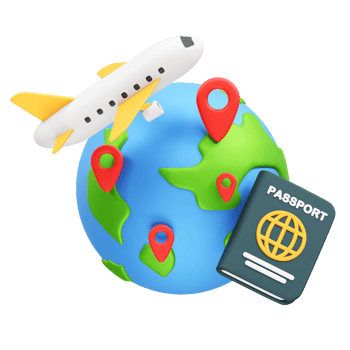 Travel the world with passport and airplane icon 3d rendering illustration png