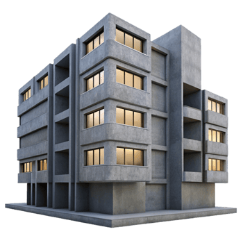 dramatic tropical A Brutalist concrete apartment complex, overcast sky with subtle light gradients, architectural photography style perfect clarity png