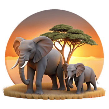 beautiful quintessential A family of elephants walking across the African savanna, warm sunset lighting, documentary photography style png