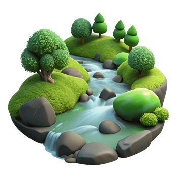 serene distinguished A bubbling stream flowing through a mossy forest, soft diffused light, tranquil and serene, nature photography style png