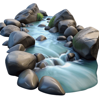 whimsical dramatic A crystal clear stream flowing over smooth rocks, long exposure photography, calming and peaceful, nature photography style 8K png