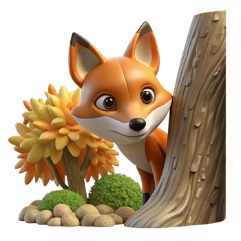hypnotic intense coastal A sly fox peering out from behind a tree, autumnal forest setting, dramatic lighting, fantasy art style detailed png