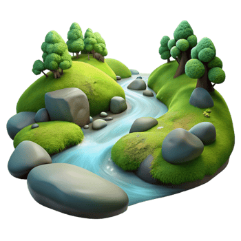 impressive tropical A bubbling stream flowing through a mossy forest, soft diffused light, tranquil and serene, nature photography style original png