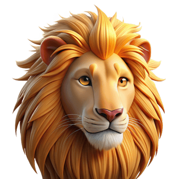 alluring dynamic avant garde Portrait of a regal lion with a flowing golden mane, lit by the warm, hazy light of the African savanna 4K png