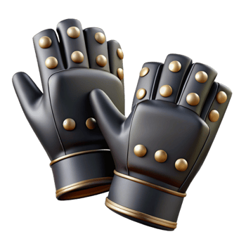 vibrant baroque A pair of fingerless gloves with studdedetails, black leather, dramatic lighting, isolateon transparent background,high-resolution product photography museum quality png
