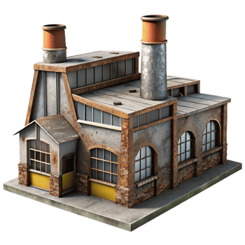 immaculate reflective elegant An abandoned industrial factory, rusty metal and broken windows, low key lighting, grunge style ultra HD png