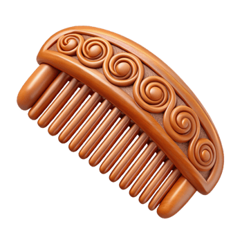 fascinating dynamic art deco A wooden hair comb with carvedetails, polishefinish, studio lighting, side view, with transparent background,high-resolution product photography precision png