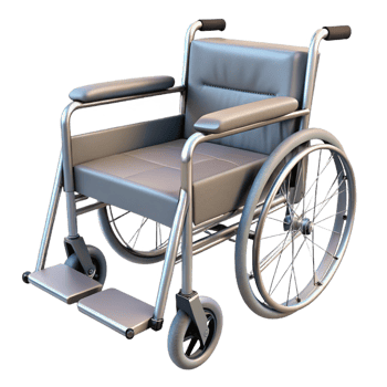 mysterious wonderful Wheelchair, foldable, with footrests anarmrests, metallic frame, fabric seat, render, soft lighting, isolateon transparent background,high-resolution product photography exclusive png