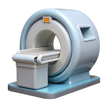 joyful dazzling MRI machine, detaileexterior, white casing, render, studio lighting, front view, with transparent background,high-resolution product photography artisan png