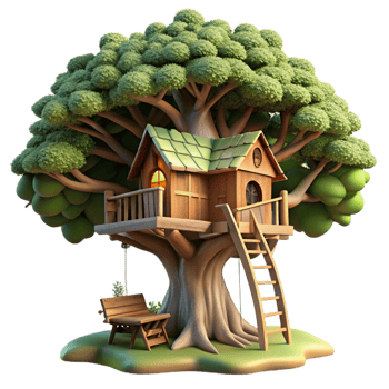 beautiful playful rustic A treehouse built into a giant sequoia tree, dappled sunlight filtering through the leaves, fantasy art style artisan png